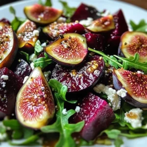 Roasted Beet and Fig Salad with fresh greens and nuts, a colorful beet salad dish.