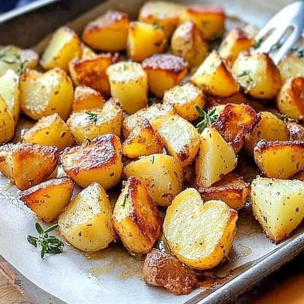 Delicious roasted heart-shaped potatoes garnished with herbs.