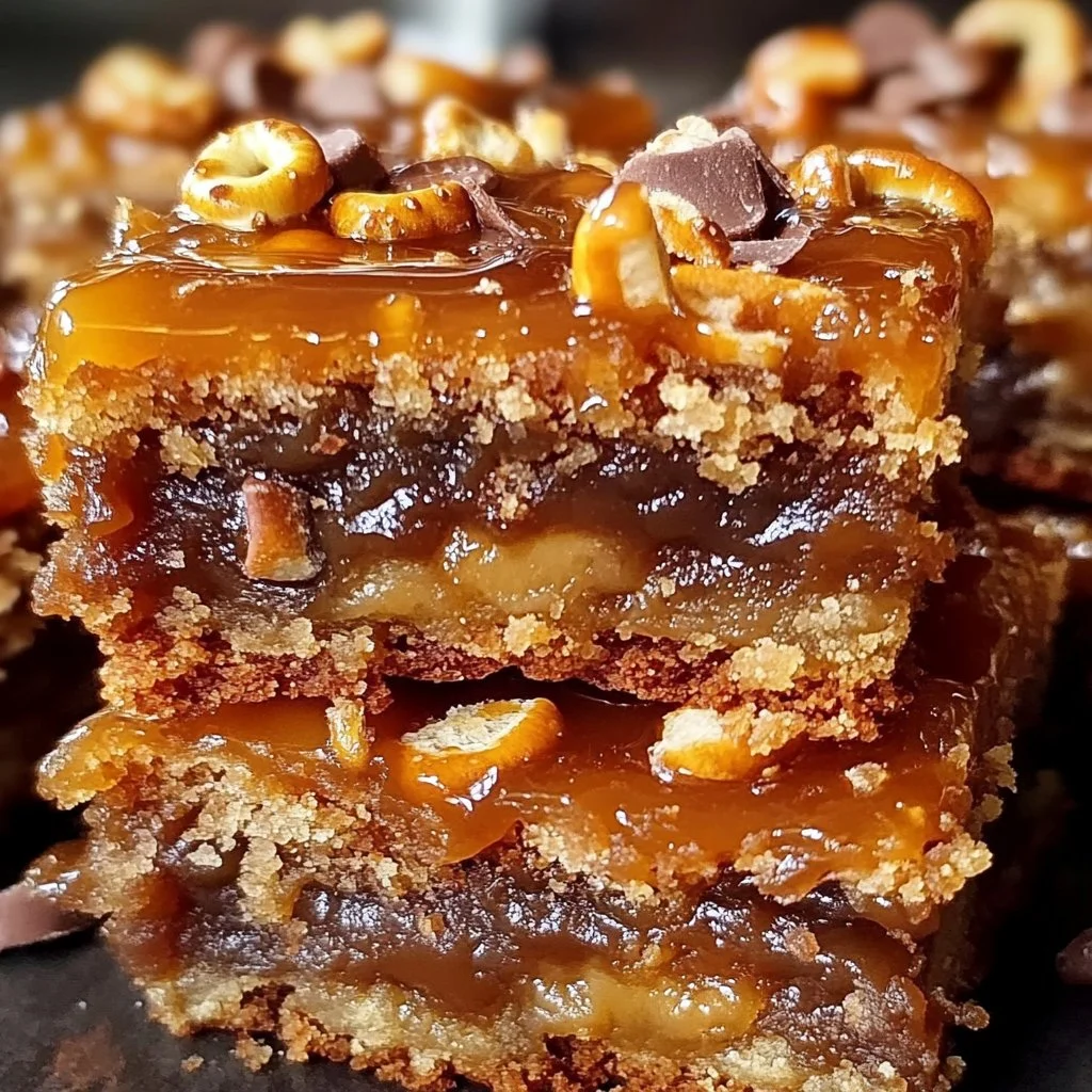 Delicious Salted Caramel Pretzel Blondies with a sweet and salty topping