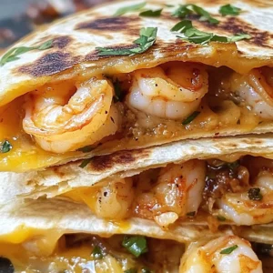 Shrimp quesadilla with melty cheese served on a plate