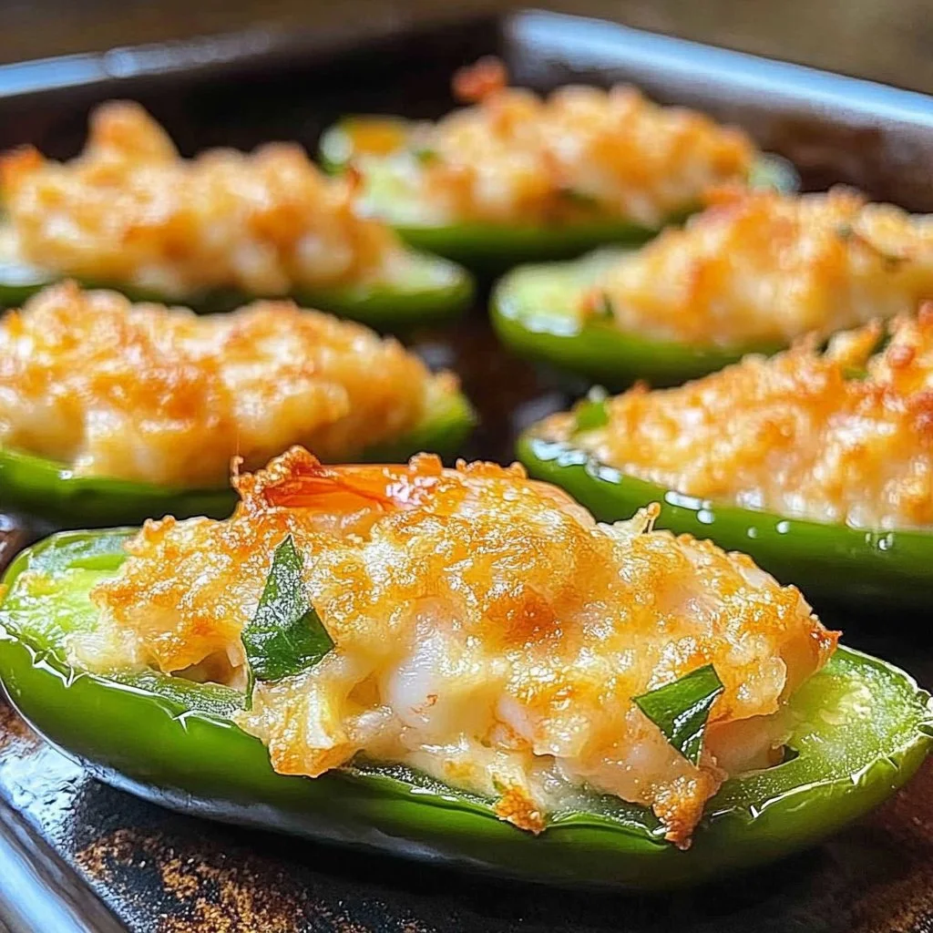 Plate of shrimp stuffed jalapenos garnished with herbs