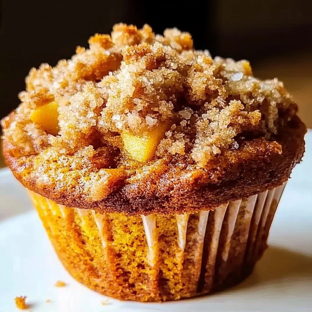 Small batch apple pumpkin streusel muffins on a wooden table