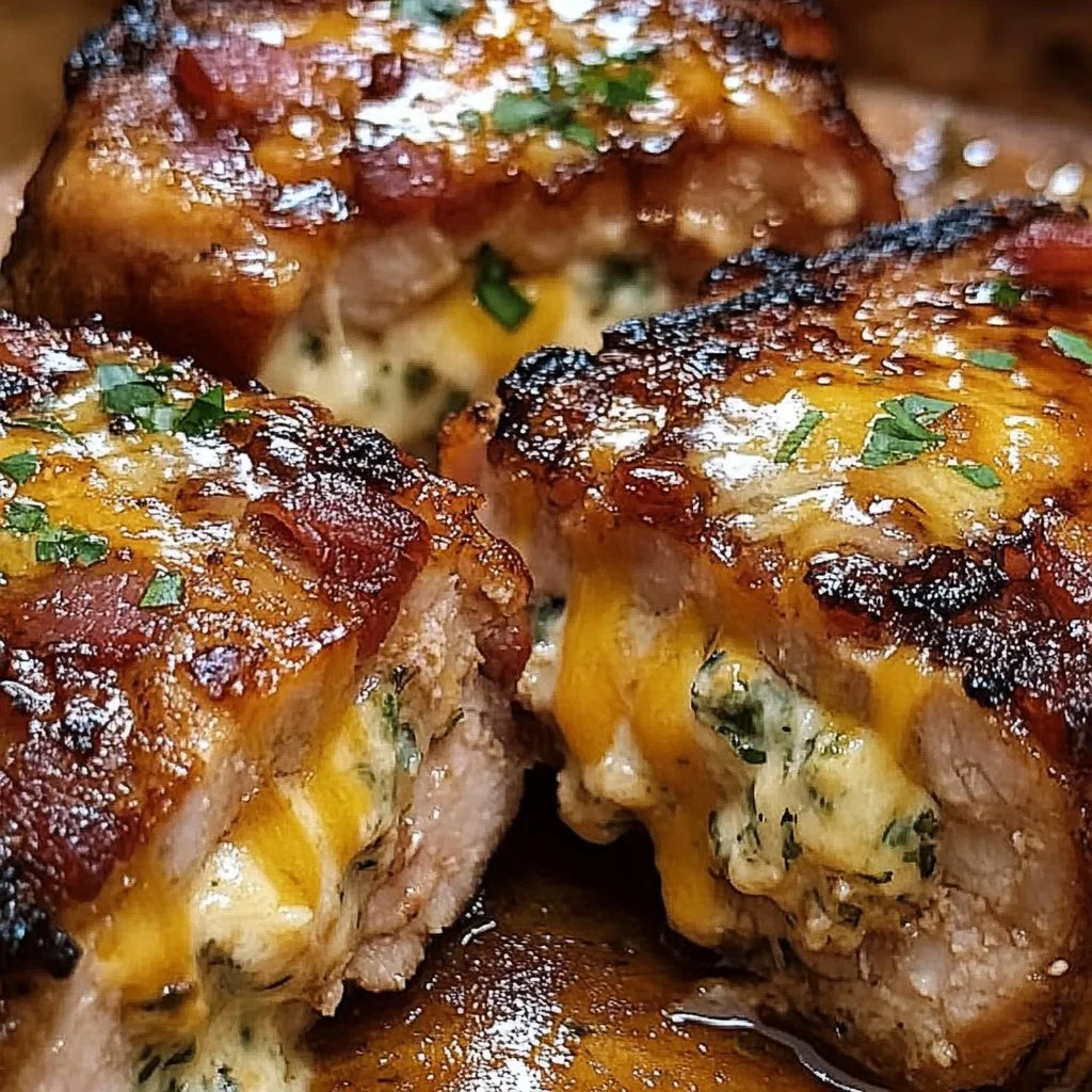Smoked Bacon Triple-Cheese Stuffed Pork Chops