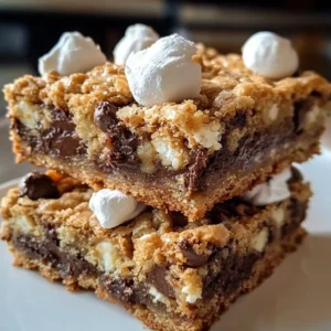 Delicious S'mores Cookie Bars topped with chocolate and marshmallows