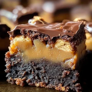 Delicious Snickers Brownies topped with chocolate and caramel