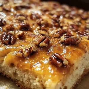Sticky Pecan Focaccia Bread topped with caramelized pecans and herbs