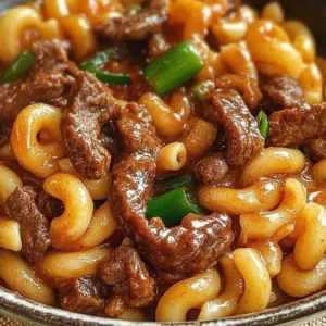 Delicious Stir Fried Beef Macaroni served in a bowl