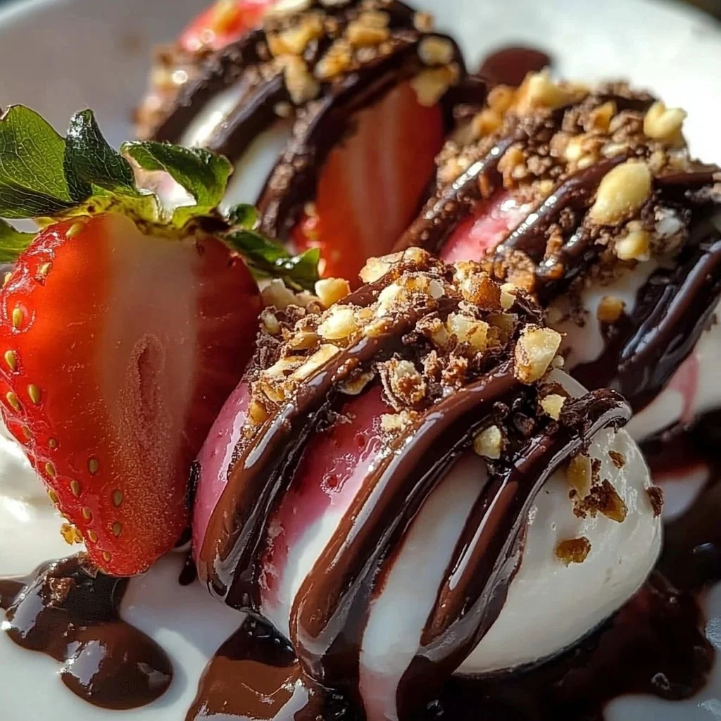 Delicious Strawberry Chocolate Yogurt Treats in a dessert bowl