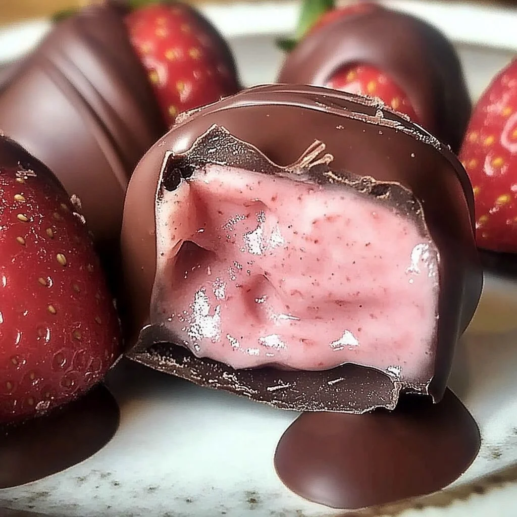 Delicious strawberry cream chocolates for a delightful taste experience.