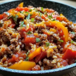 Delicious unstuffed pepper skillet recipe served in a pan