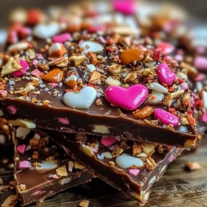 Delicious homemade Valentine Bark decorated with chocolates and sprinkles