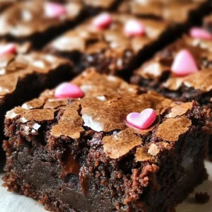 Valentine Brownie Box with heart-shaped brownies and festive decorations