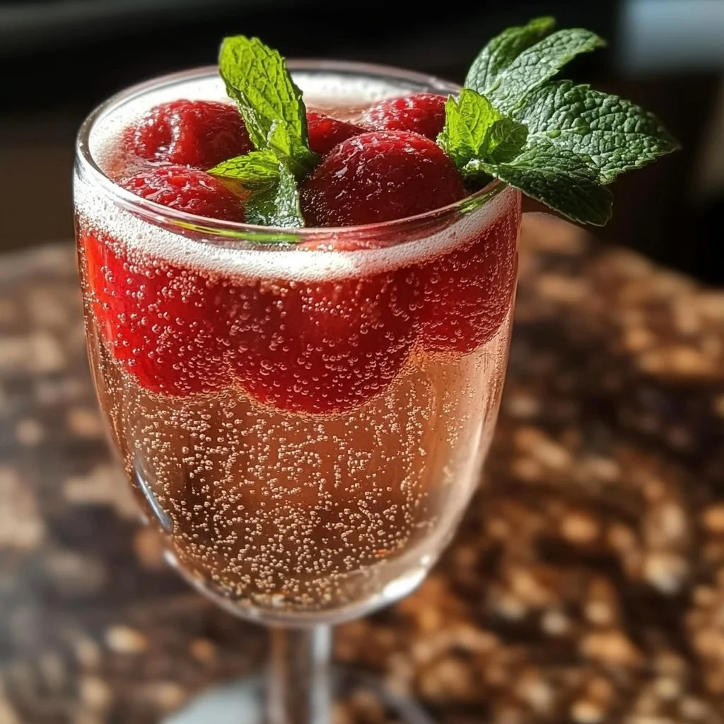 Valentine Champagne Cocktails with vibrant ingredients in elegant glasses