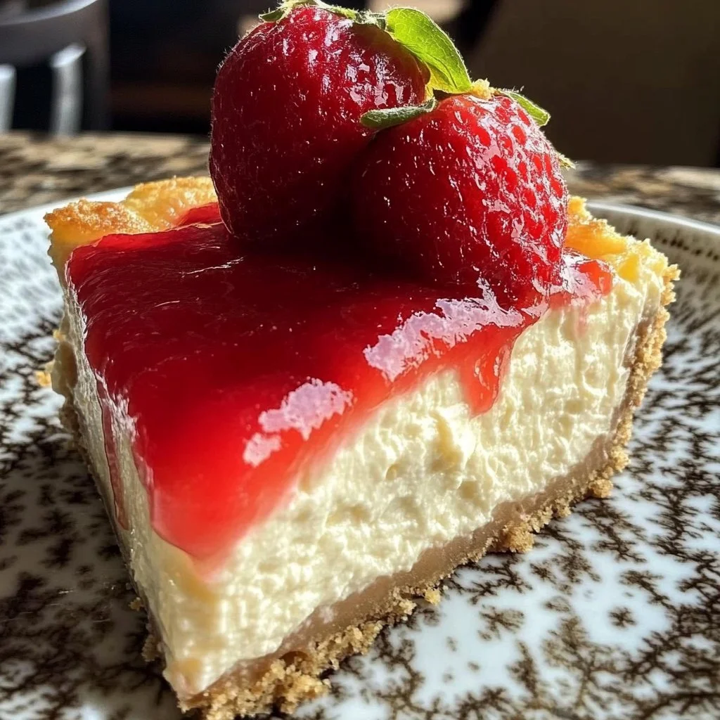 Delicious Valentine Cheesecake topped with fresh strawberries and heart decorations.