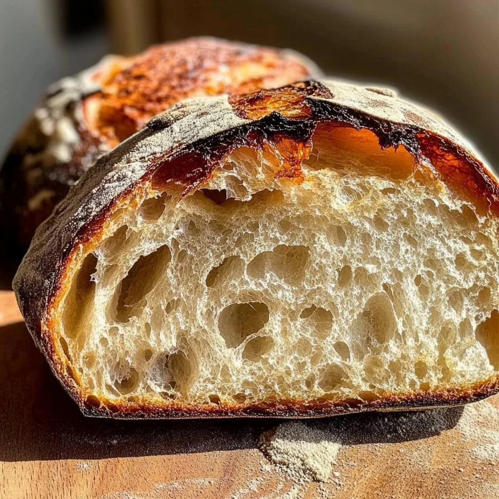 Freshly baked Valentine Sourdough loaf shaped with a heart design