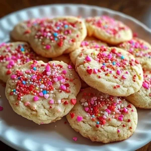 Colorful Valentine Sprinkle Cookies decorated for a festive celebration