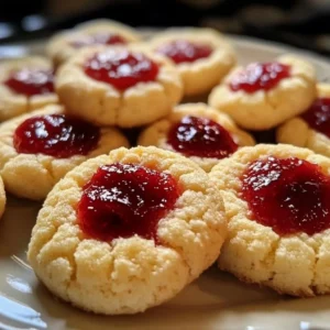 Valentine Thumbprint Cookies decorated with pink frosting and heart-shaped sprinkles