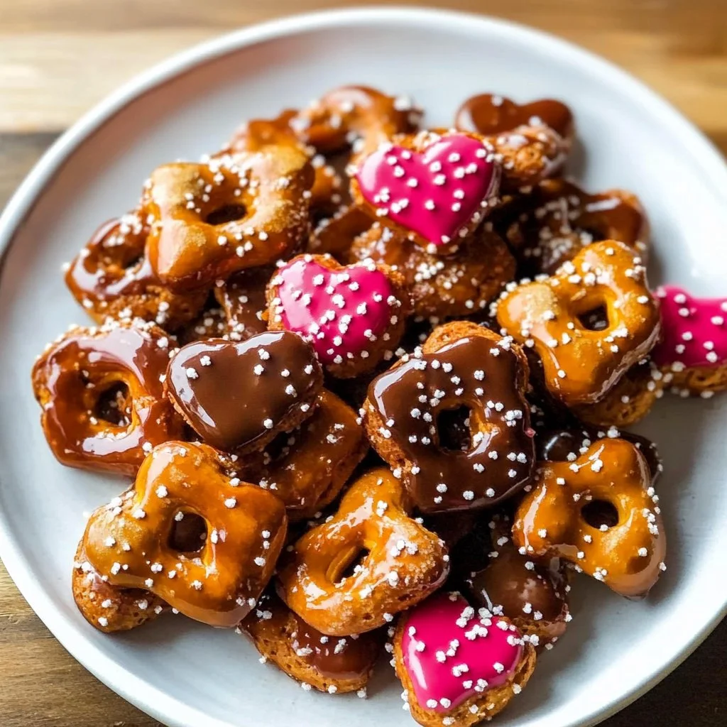 Delicious Valentines Caramel Pretzel Bites with chocolate and sea salt
