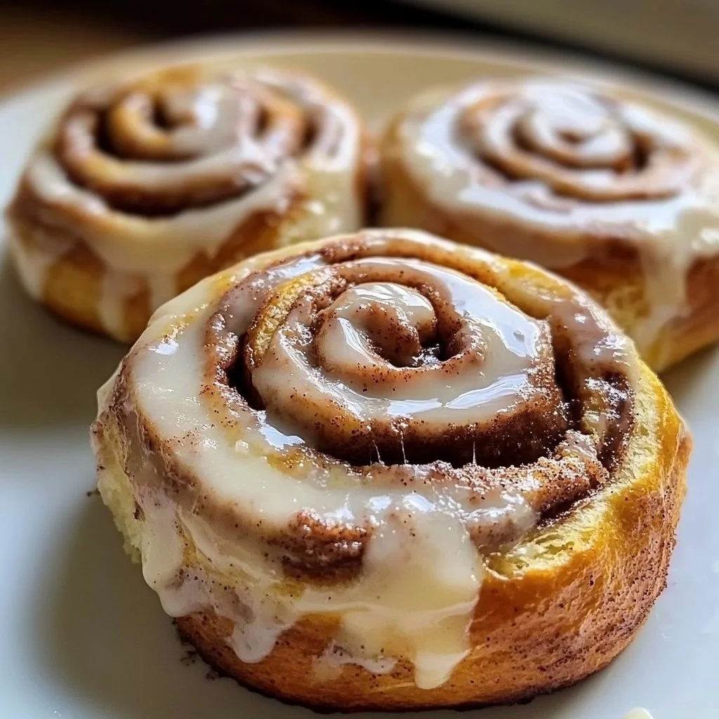 Valentine's Cinnamon Rolls with cream cheese frosting on a pink plate.