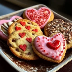 Heart-shaped Valentine's Cookies decorated with icing and sprinkles.
