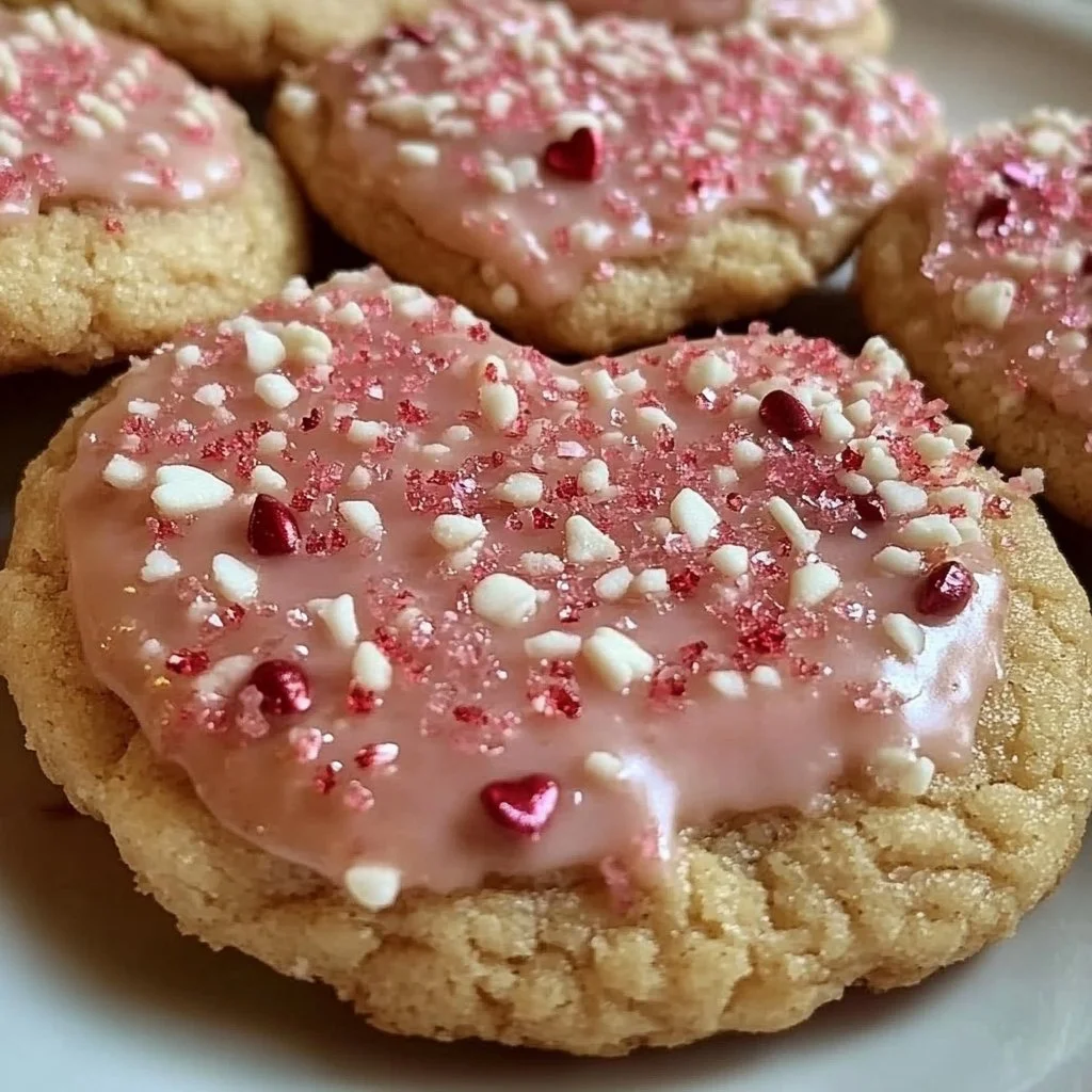Heart-shaped Valentine's cookies decorated with icing and sprinkles