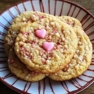 Heart-shaped Valentine's Day cookies decorated with icing and sprinkles.