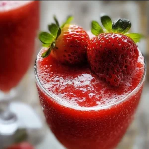 Valentine's Day strawberry sparkler cocktail garnished with fresh strawberries
