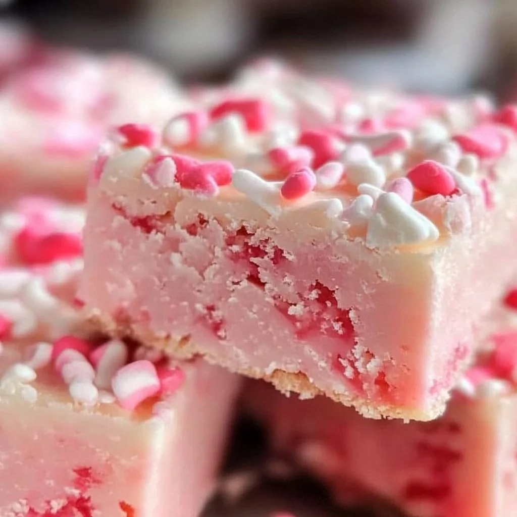 Delicious Valentine's Day sugar cookie fudge decorated with hearts