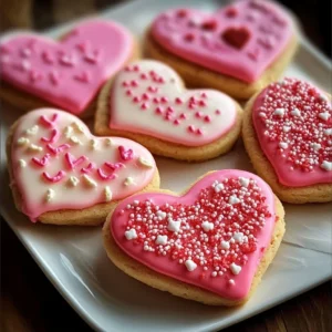 Deliciously decorated Valentine's heart-shaped cookies on a festive platter