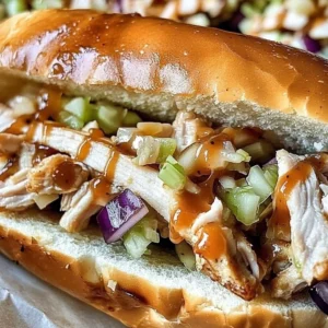 Delicious White BBQ Chicken Subs topped with fresh ingredients