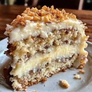 Slice of White German Chocolate Cake with coconut and pecan frosting
