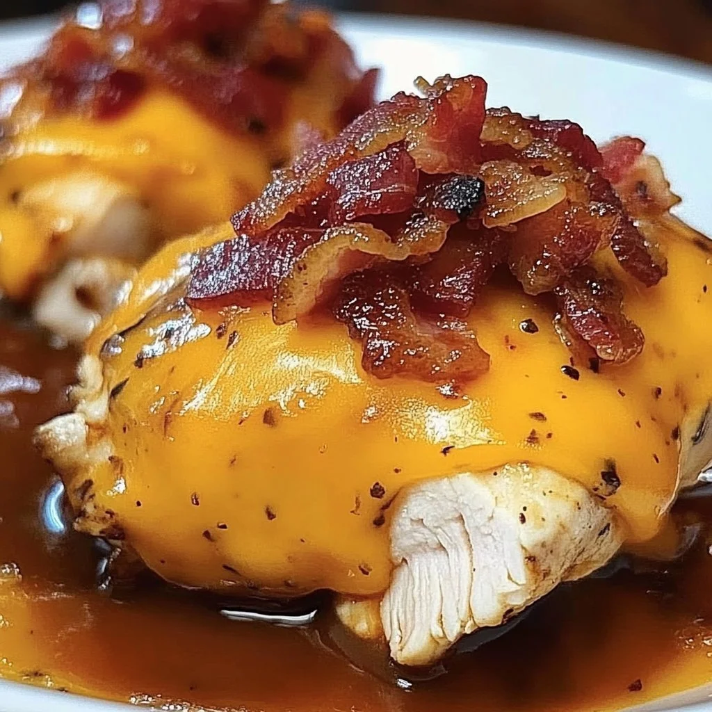 BBQ Bacon Cheddar Chicken served with garnishes on a plate
