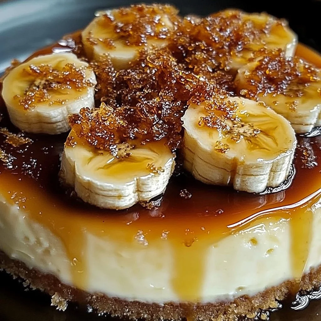 Caramelized banana cheesecake with rum glaze, a delightful dessert treat