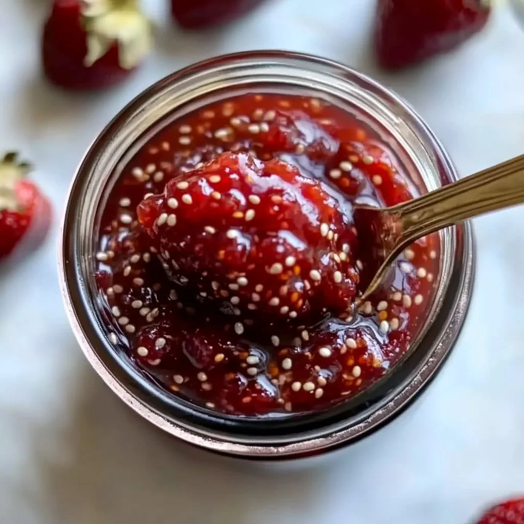 Homemade chia seed jam with fresh fruits in a jar