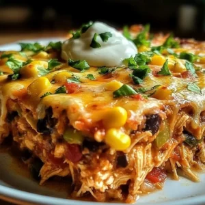 Delicious chicken taco casserole ready to serve