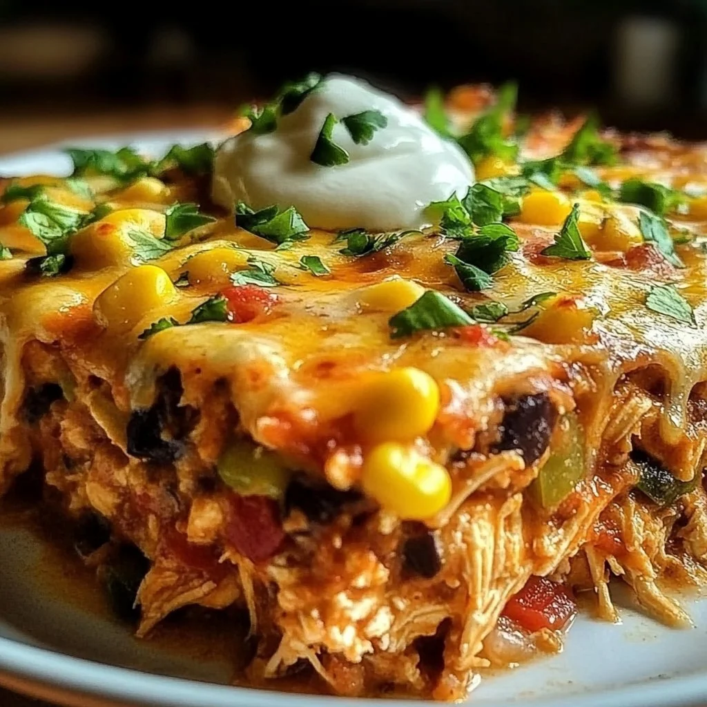 Delicious chicken taco casserole ready to serve