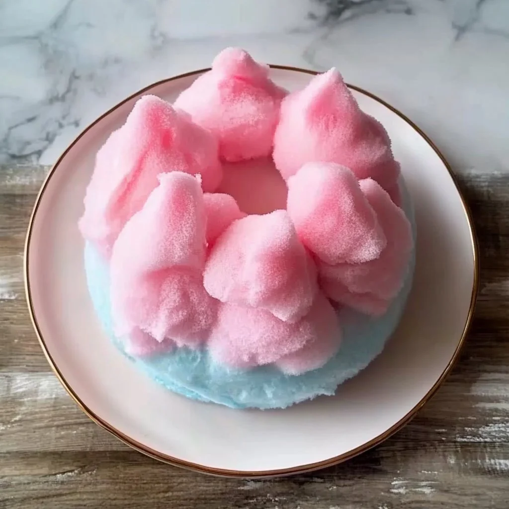Colorful Cotton Candy Cake with fluffy pink and blue frosting