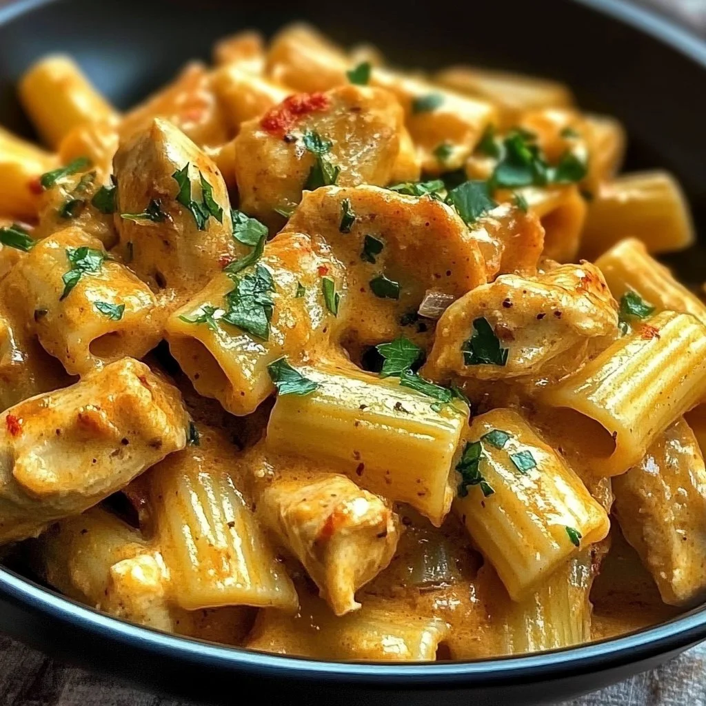 Delicious Cowboy Butter Chicken Pasta served in a bowl with fresh herbs