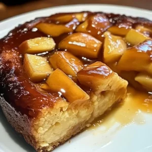 Delicious apple date skillet sponge topped with butter caramel in a cast iron skillet.