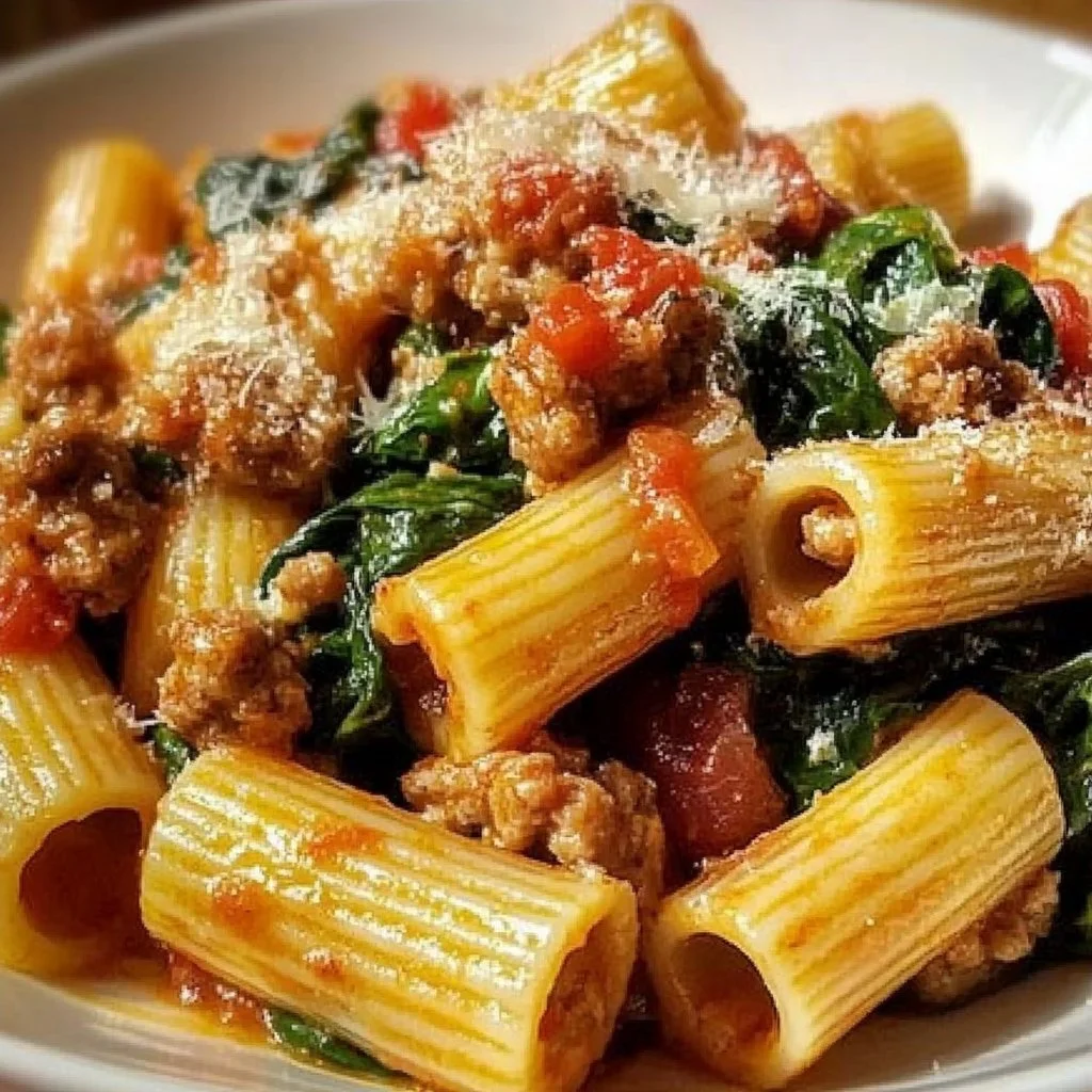 Easy Sausage Rigatoni with Spinach