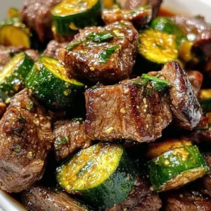 A plate of garlic butter steak bites garnished with herbs