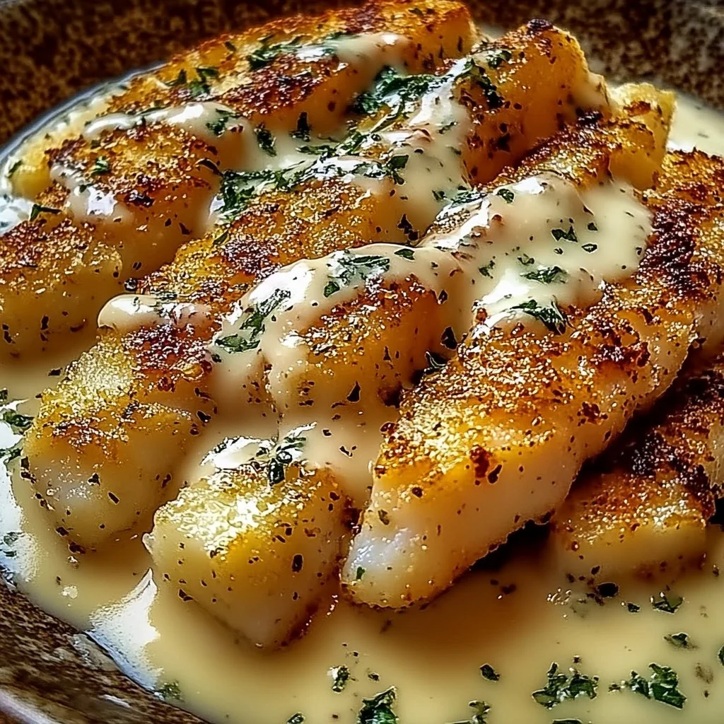 Garlic Herb Cod Strips with Creamy Lemon Sauce