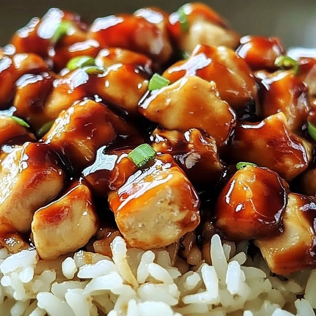 Delicious Honey BBQ Chicken served over fluffy rice