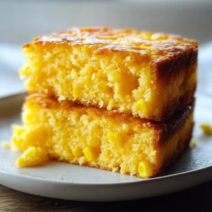 Layered cornbread cake topped with icing and garnished with herbs.