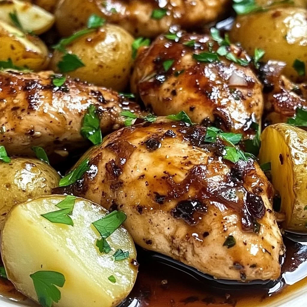 Lemon Balsamic Chicken served with roasted potatoes