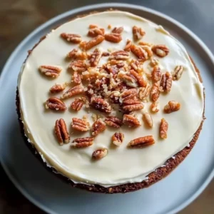 Slice of low carb carrot cake topped with cream cheese frosting and walnuts.