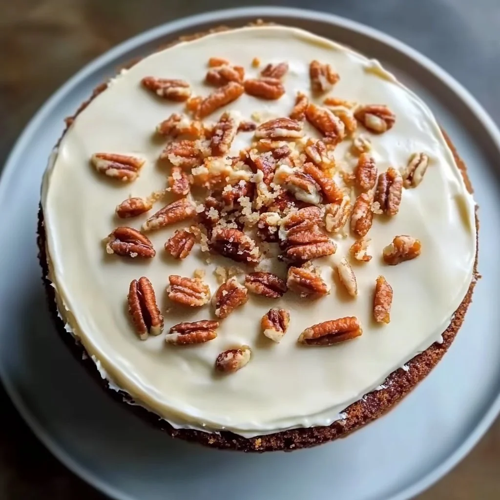 Slice of low carb carrot cake topped with cream cheese frosting and walnuts.