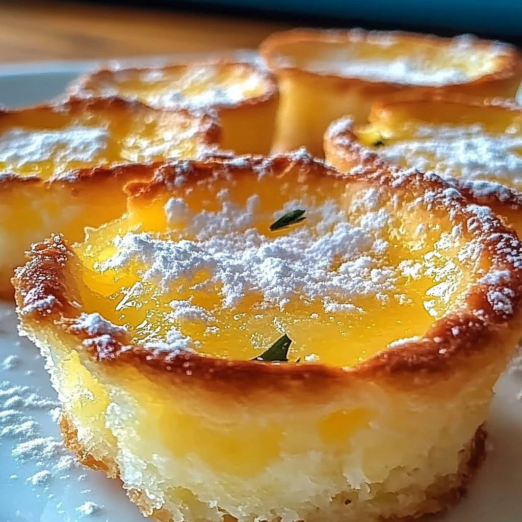 Mini Baby Lemon Impossible Pies topped with zest and creamy filling