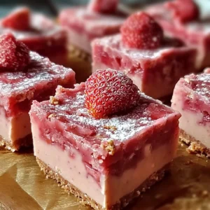 Delicious no-bake strawberry fudge squares with fresh strawberries