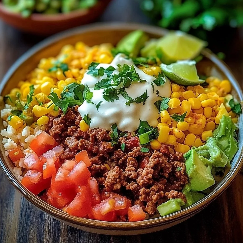 Delicious quick and easy taco bowl recipe with fresh ingredients